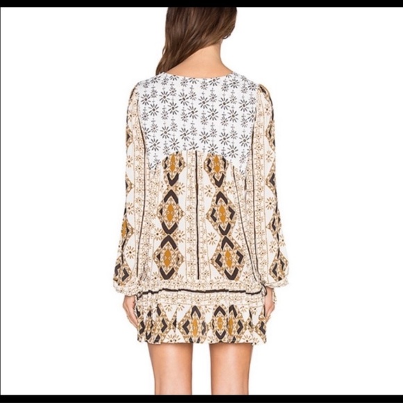 Free People geometry boho tunic long sleeve top dress XS white black brown stars - Picture 2 of 12